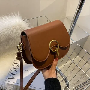 Wholesale PU Leather Square Simple Handbags Pure Color Underarm Crossbody Bags Round Lock Fashion Shoulder Bags for Women