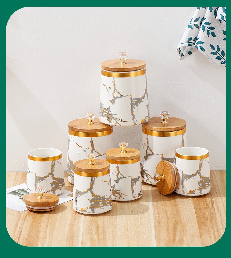 High quality Ceramic food storage jar with metal rack and lid Porcelain 7pcs condiment jar set manufacture