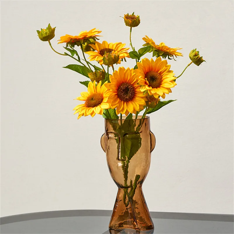2021 Latest Design Face Shape Home Decoration Luxury Clear Flower Glass Vase