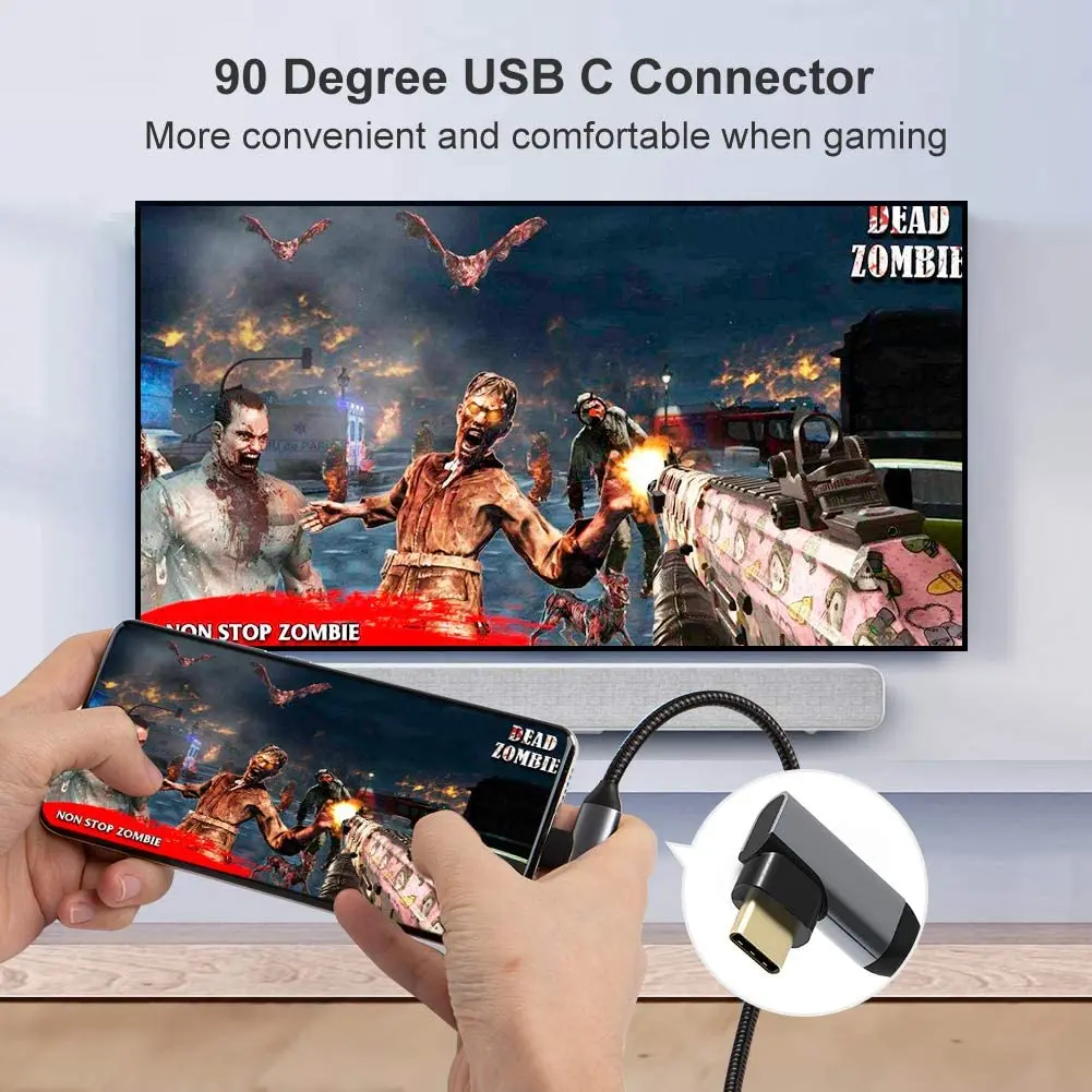Тип C к HDMI кабель 4K @ 60 Гц под прямым углом USB-C к адаптеру HDMI поддержка HDR 18 Гбит/с совместимый для MacBook Pro Air 2020/2018 6ft