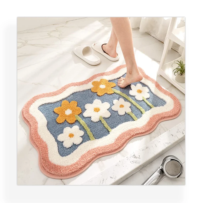 Best Quality Rectangle Custom Flower Floor Mat Fruit non-slip microfiber Flower Bath mat Soft plush machine washed tufted carpet