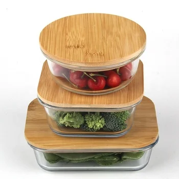 Sample Available Glass Food Storage Container with Bamboo Lid Bento Lunch Box