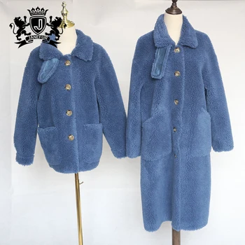 Short and Long England Style sheep skin shearing fur coat Trench coat