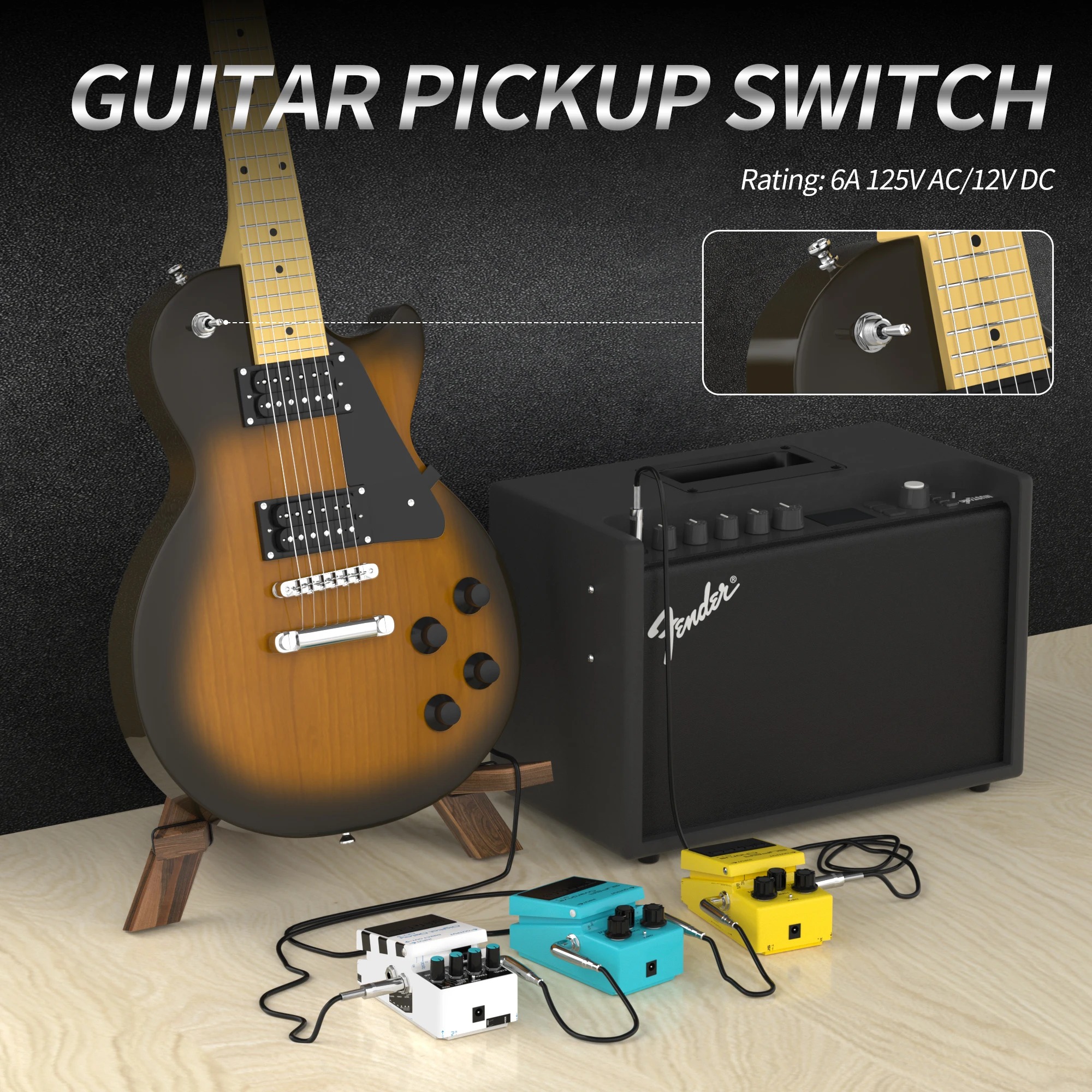 Musiclily 6 Pin 3 Posizioni Chitarra Mini Selettore SPDT ON-OFF-ON Interruttore A Levetta, Rosso