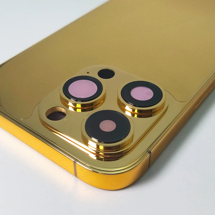 New Design Accept Logo Customized 24k Real Gold Plated Luxury Mobile Phone Housing for iPhone 14 15