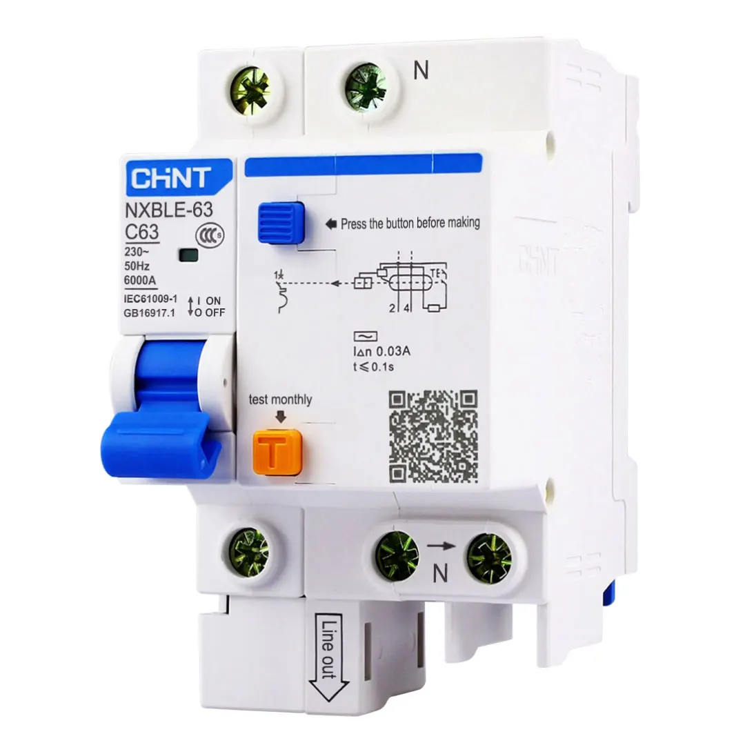 Chint NXBLE-63 1P+N 2P 3P 3P+N 4P 6A 10A 16A 20A 25A 32A 40A 50A 63A 30mA Type AC Type A CHNT RCBO Residual Current Operated Cir