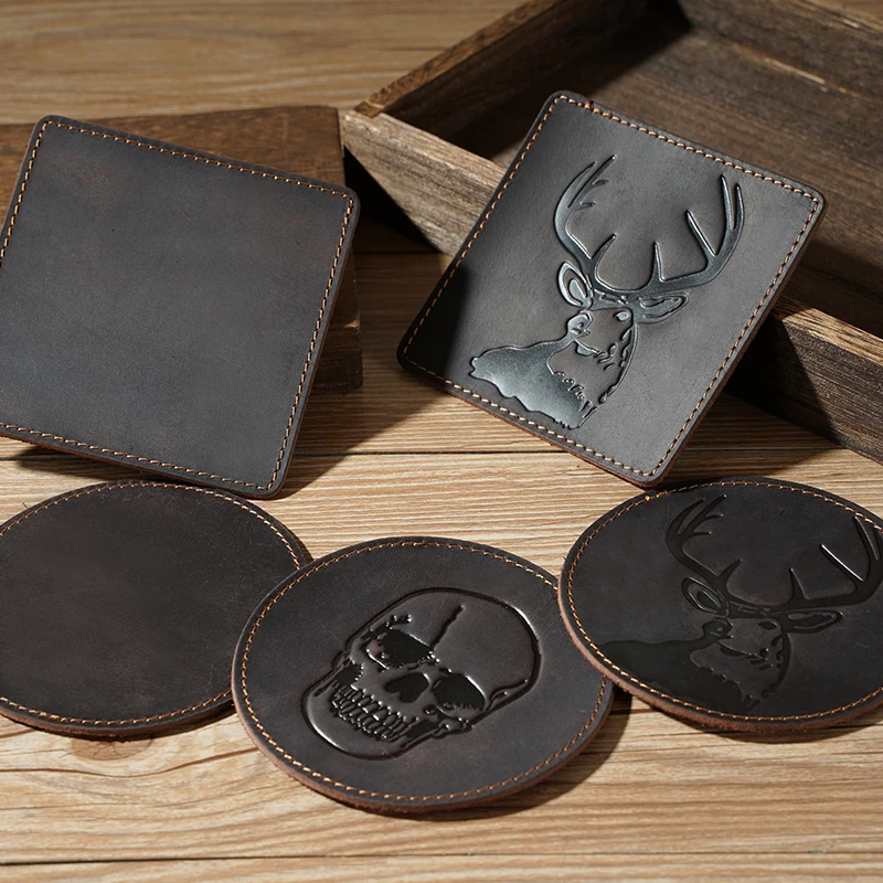 Высокое качество заказное лого бизнес-подарок из кожи с натуральным лицевым покрытием, наборы подставок из журнальный столик коврик циновка чашки Раэль теплые подставки