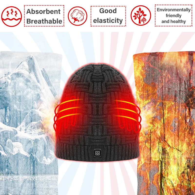 Bonnet Chauffant Batterie 7000mAh 3 Niveaux - Chapeau Hiver Chaud Pour Ski Randonnée Cyclisme