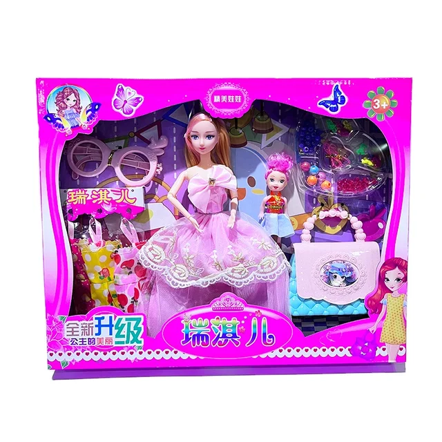 30cm barbies doll cloth set gift box dress up doll  Girl Wedding dress multi joint doll accessories clothes
