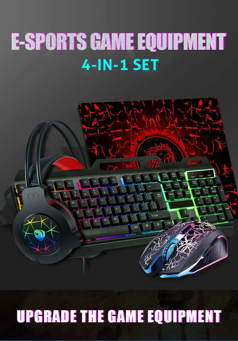 Best Selling Led Rgb Gaming Keyboard Mouse Combo Kit With Headphone Pad