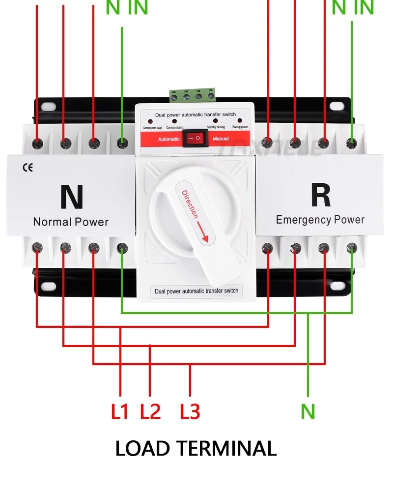 Interruptor De Transferencia Automática ATS 4P 63A 380V - Dual Power, 2 Entradas 2 Salidas, Tipo MCB