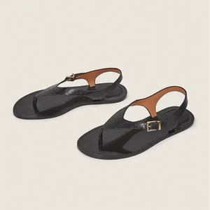 BUSY GIRL CXX146 Lighted Flat Sandals Black Crocodile Embossed Sandals with Adjustable Buckle Stylish Flat for Women Summer