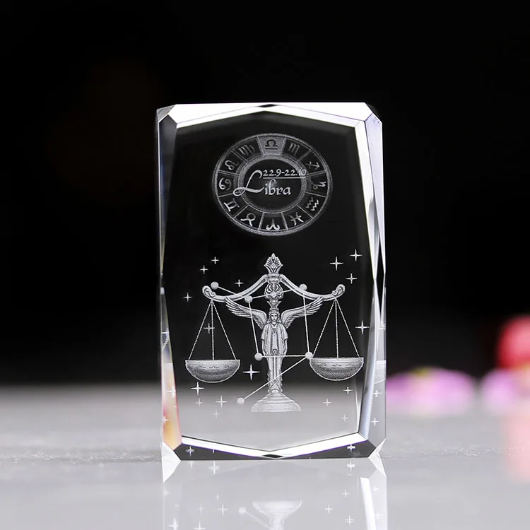 Groothandel K9 3d Laser Gegraveerd Glas Weegschaal 12 Zodiac Kristal Geschenken Voor Souvenir Geschenken