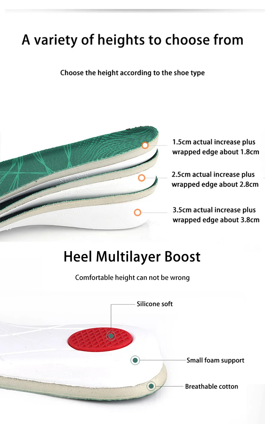 Height Lift Invisible Height Increase Foam Insoles Height Increasing Insoles for Men and Women Full Cushion Soft Bottom Shoe Pad