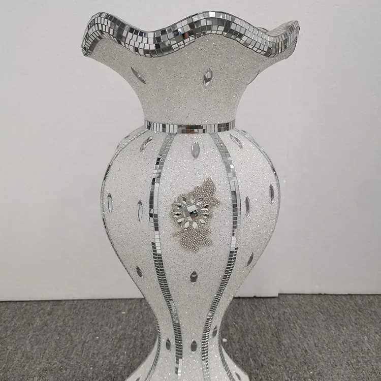Diamond Home Decoration European Style Luxury White Silver Flower Vase Pot With Crystal