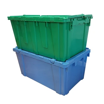 New Material Attached Lid Heavy Duty Nestable and Stackable Plastic Moving Tote  Box Wholesale - China Nestable Tote Crate, Attached Lid Containers