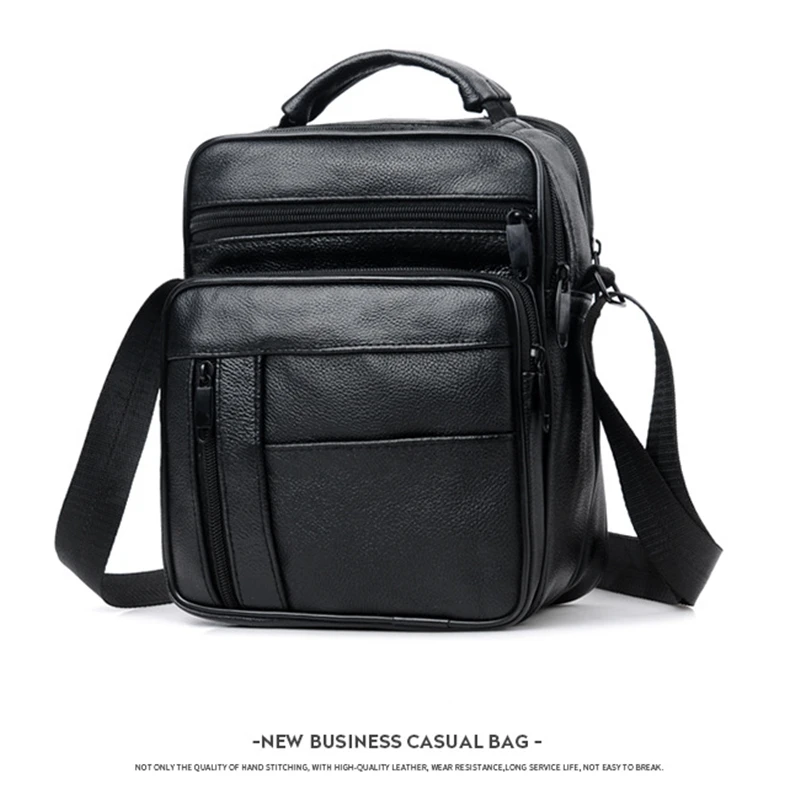 Men's Genuine Leather Shoulder Bags Male Fashion Casual Bussiness Black Cross-body Bag