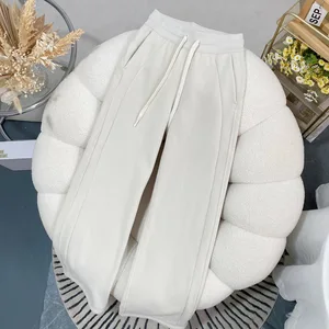 New Women's Casual and Fashionable Solid Color Plus Plush Thick High Waisted Drawstring Straight Leg Pants