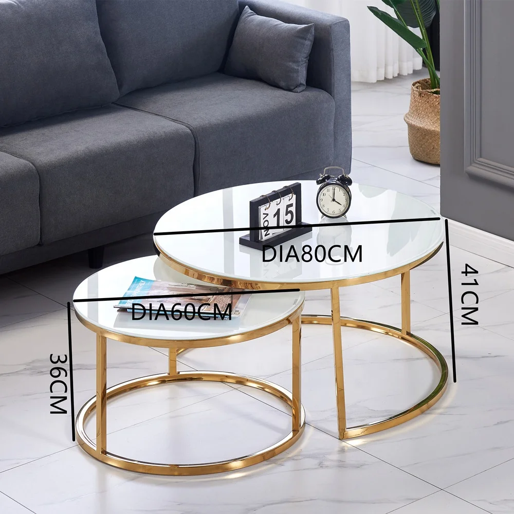 Round Coffee Table Set of 2 Modern Furniture Side End Table for Living Room Glass Luxury Coffee Tables