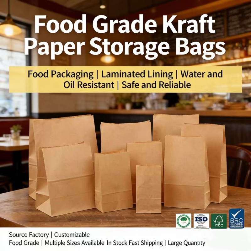 تصنيع كيس قهوة من ورق الكرافت المتين المقاوم للزيت باللون البني المخصص ، كيس من الورق البني ساندويتش كوكي مخبز SOS