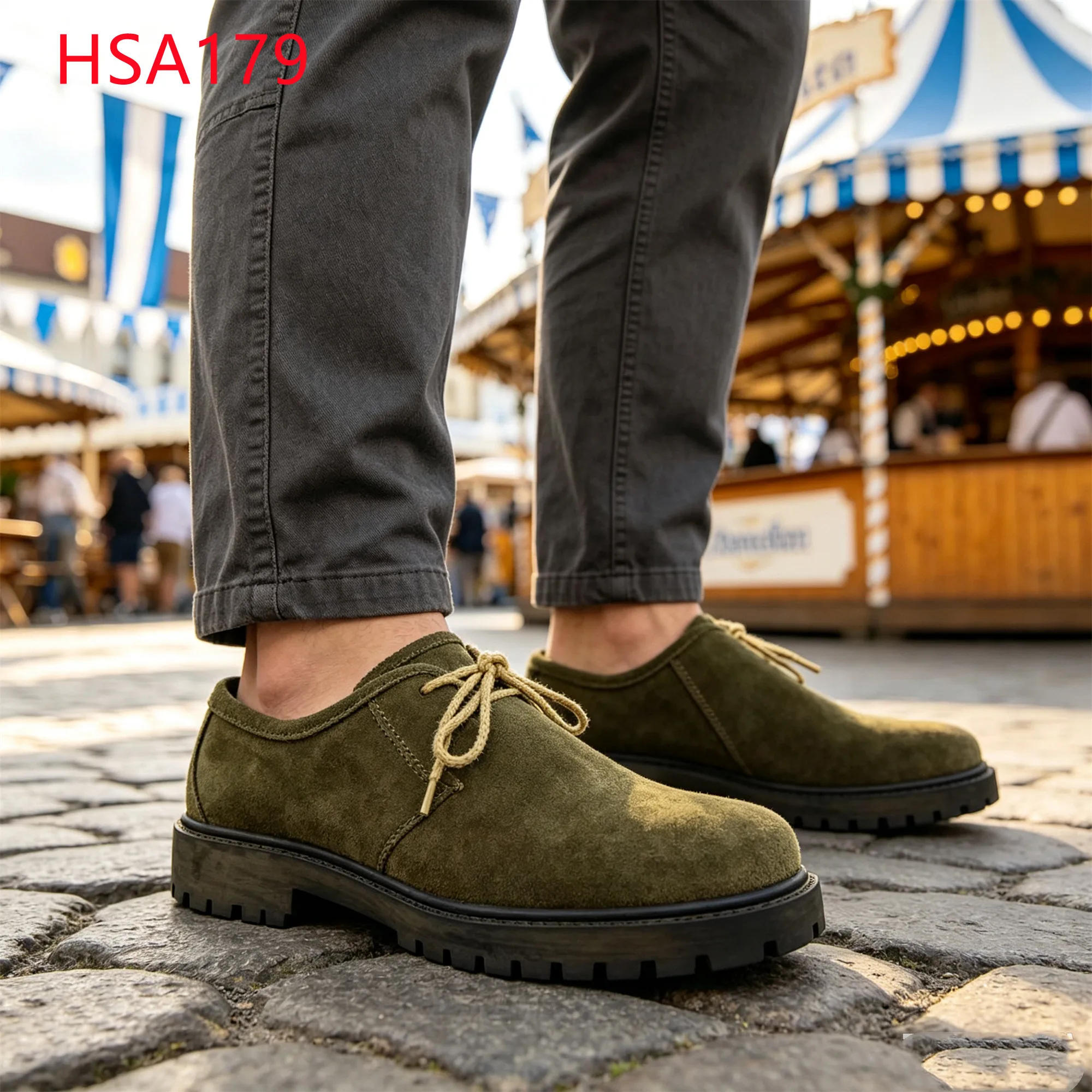 LXG,Germany Like Daily Casual Olive Green Bavarian Trachten Men Shoes Vintage Alpine Folk Style with Tyrolean Side Lace HSA179