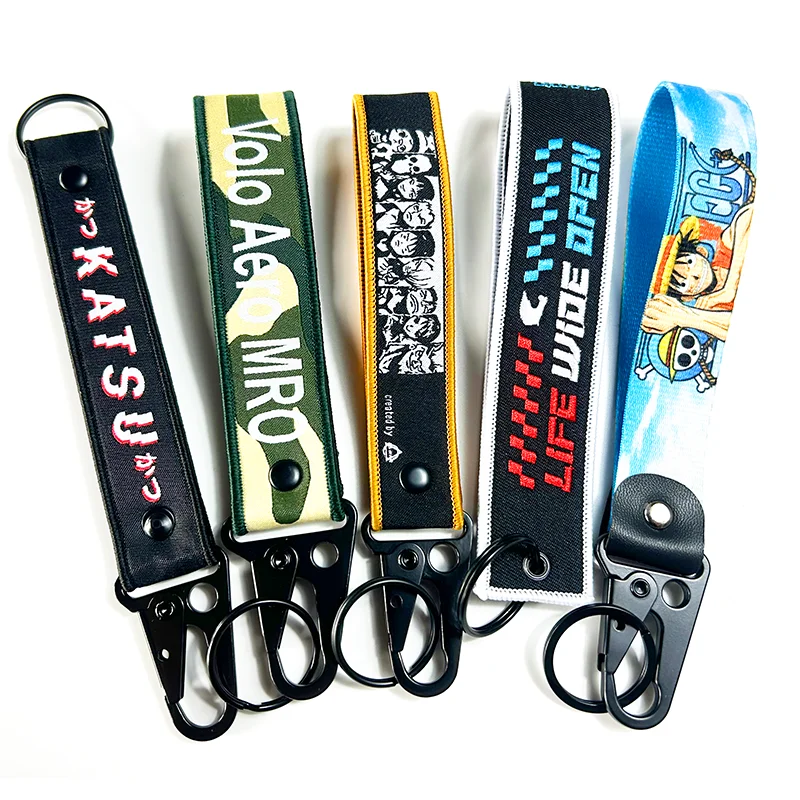 Custom Embroidery Woven Fabric Key Tag Both Sided Logo Car Lanyards Key  Chain Jdm Fabric Strap Keychain Embroidery