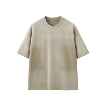 Men's Casual Gradient T-Shirt 100% Cotton Knitted Old Cotton Washed 270G Oversize Dune Spray Design Long Spring/Summer Short