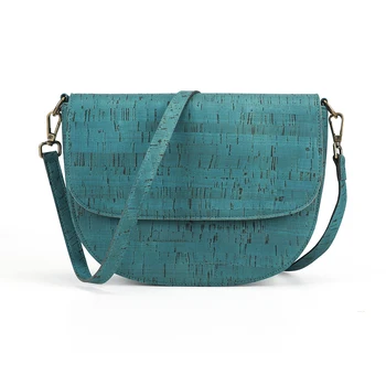 Women Half Moon Cork Handbags Vintage High Quality Eco Friendly Vegan Fashion Blue Shoulder Handbag Satchel Purse Bag Single 100