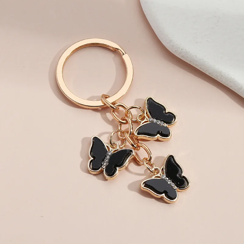 Cute Keychain Oil Butterfly Key Ring Enamel Titanium Steel Animal Key Chains for Women Girls HandbagAccessories Handmade Jewelry