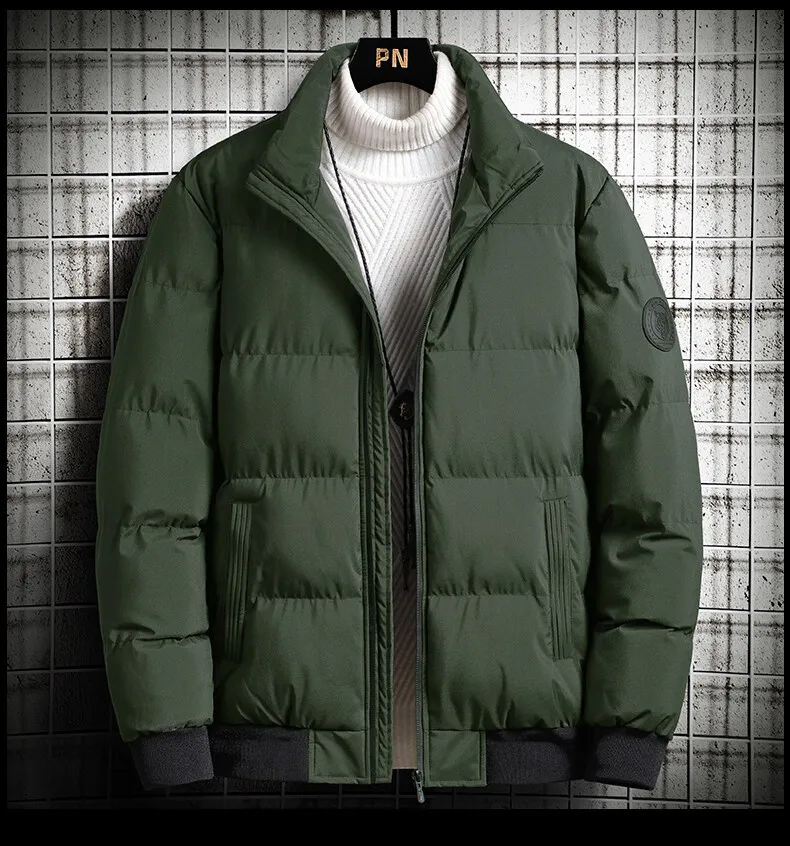Solid Color Men's Padded Bubble Puffer Warm Thick Men Padding Bomber Jacket for Male_voghion.com