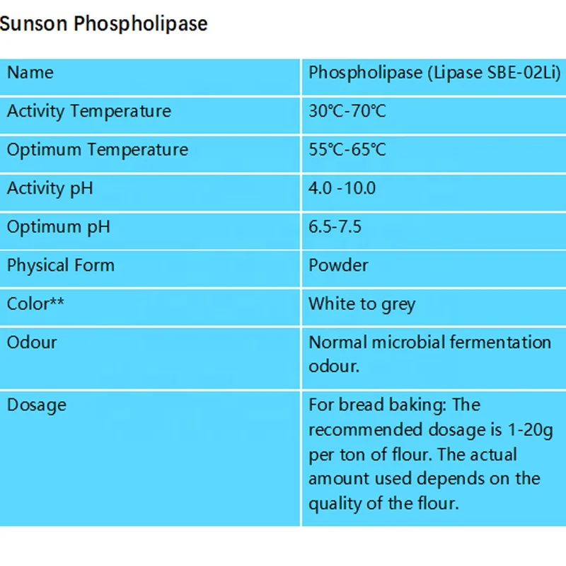 Phospholipase Enzyme Powder for Baking, Increasing Flour Products Whiteness, Dough Strengthening, and Fine Texture
