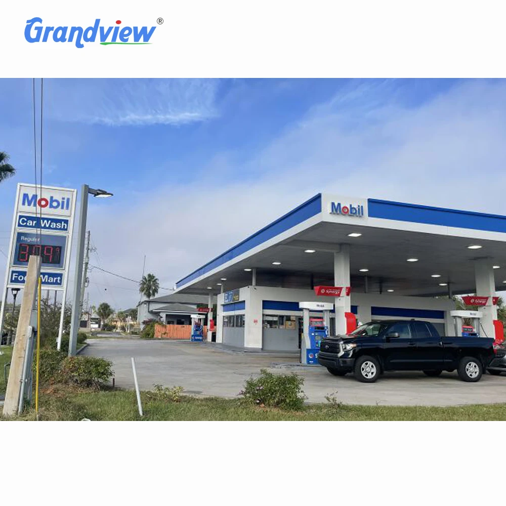 Steel Space Frame Petrol Station Sign Light Cost of Gas Station Canopy with Bending Cutting Welding Services