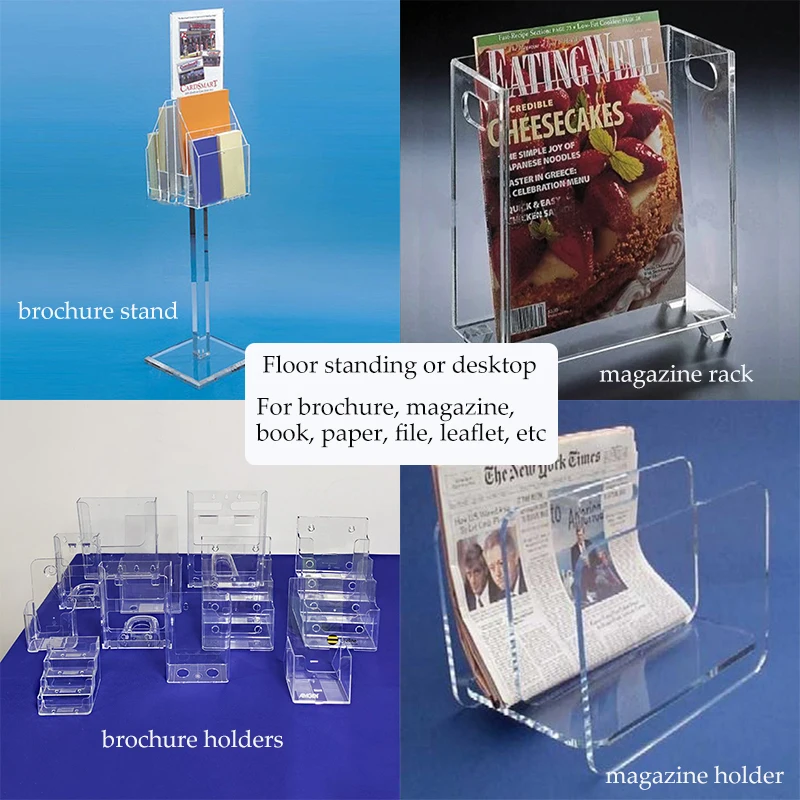 Counter clear acrylic trifold brochure holder with business card pocket