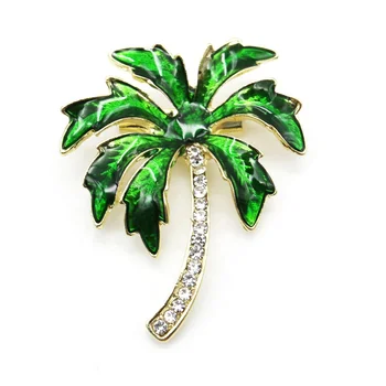 Popular Jewelry Brooches Alloy Green Enamel Rhinestone Palm Unisex Pins