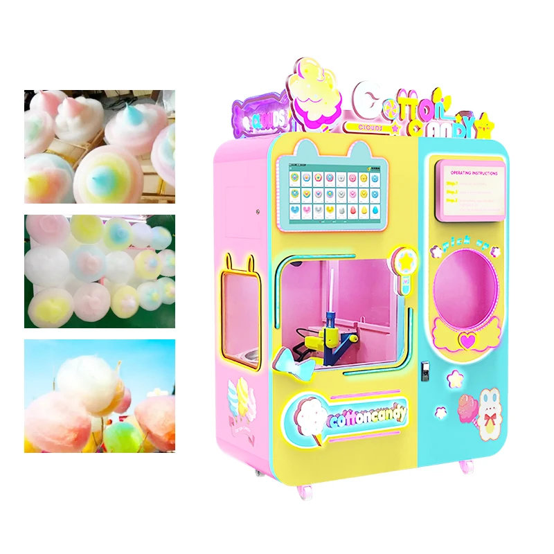 Full Automatic Snack Machinery Customize Commercial Making Marshmallow Floss Cotton Candy Vending Machine