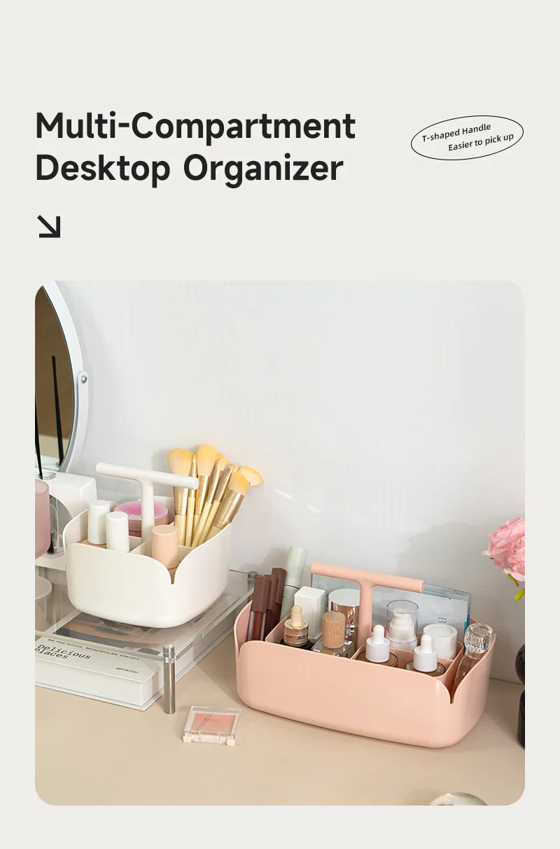  5037b new arrival multi compartment desktop organizer plastic cosmetic storage box with handle-1