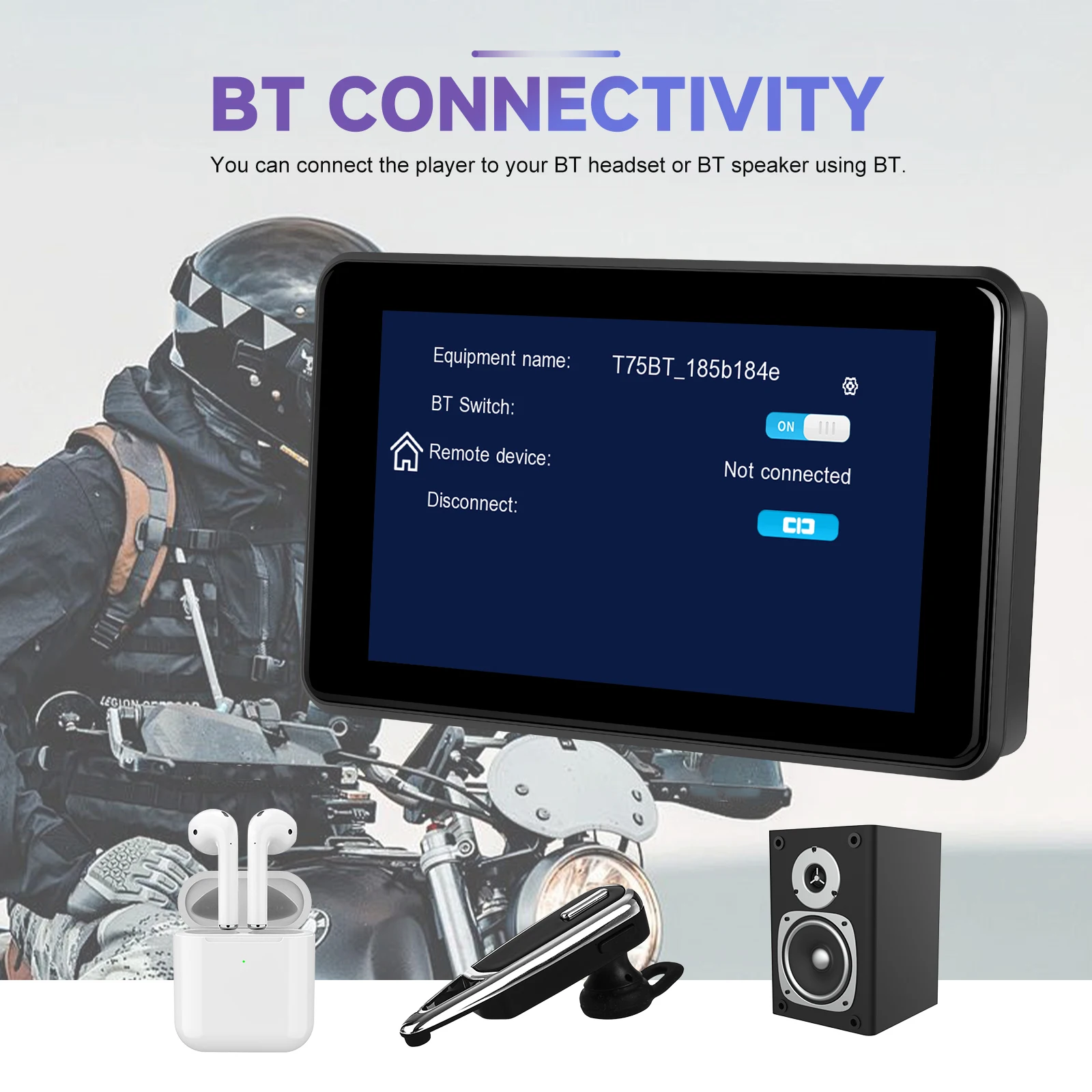 podofo 5 inch motorcycle portable wireless carplay screen android auto recording dvr navigation gps with front rear camera a3996-4