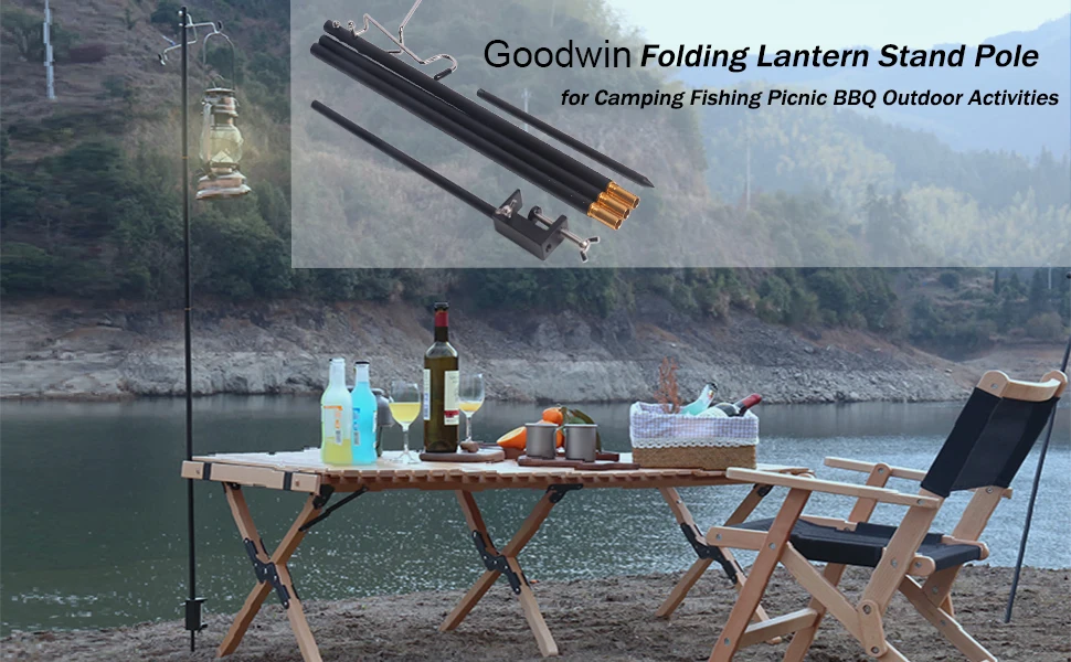 Goodwin Portable Camping Folding Lamp Pole With Stake,Lightweight