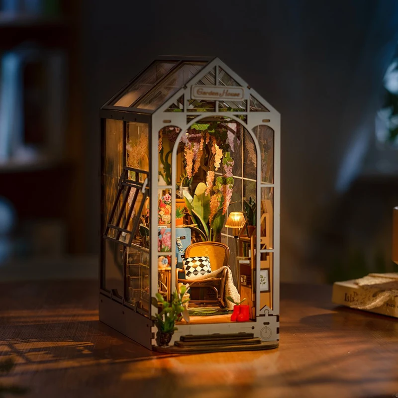 Robotime Rolife 3D Wooden DIY Miniature House Book Nooks TGB06 Garden House Assemble Toys Bookends