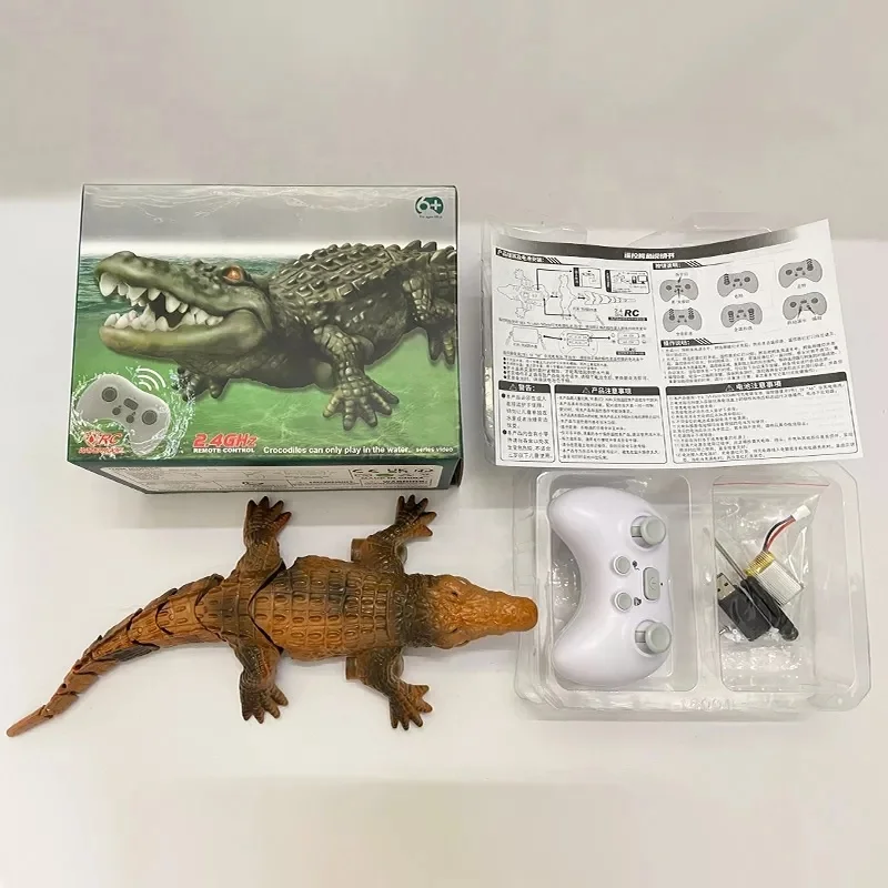 Alligator Télécommandé 2,4 GHz – Double Hélice – Imperméable – Rechargeable – Mouvements Réalistes – Jouet Pour Piscine Et Baignoire – Portée 50 M