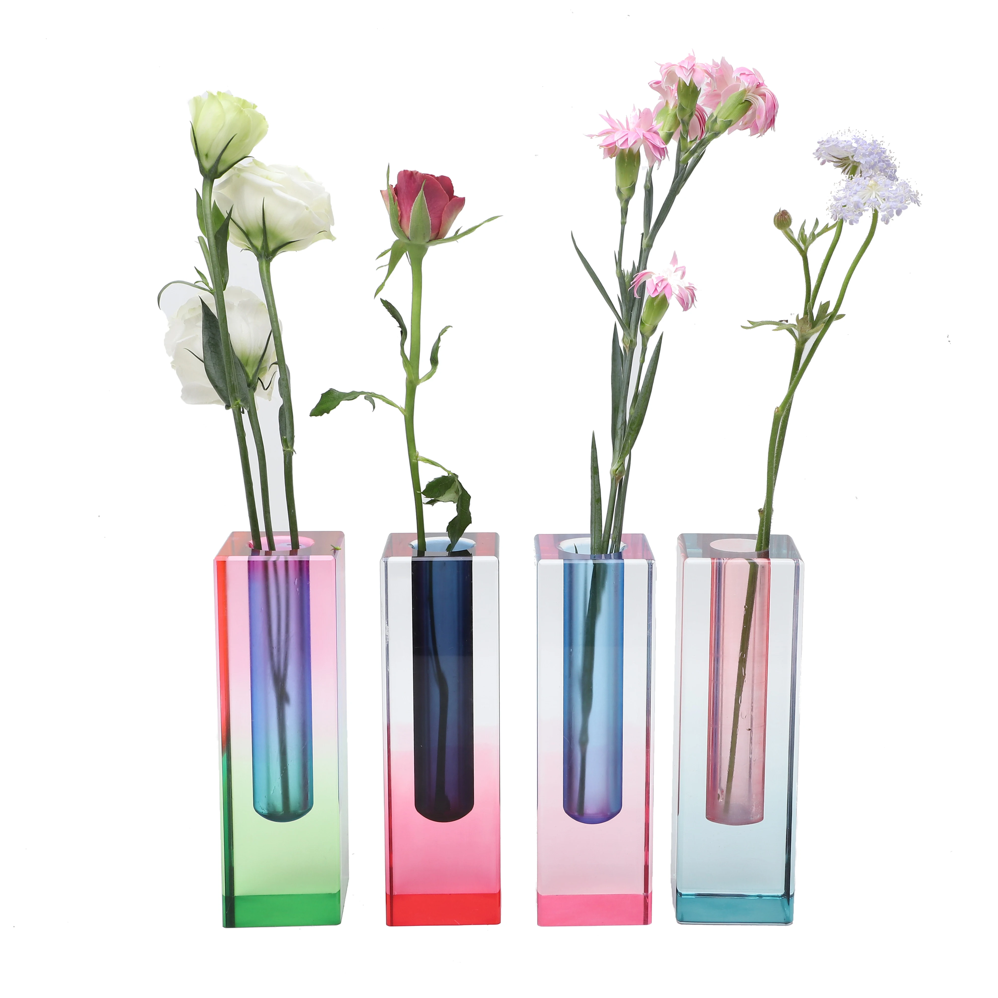 Customizable Coloured Acrylic Flower Vase Rectangular Centerpieces Display Plexiglass Flower Vase