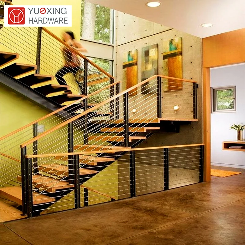 Modern Wood Tread Single Stringer Staircase High Quality Indoor Glass Step Straight Stairs