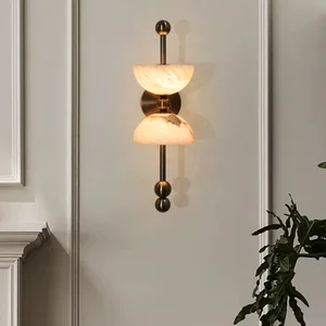 Spanish Natural Marble Gold Shade LED Wall Lamp Modern Stainless Steel Construction Dimmable for Home Office Lighting