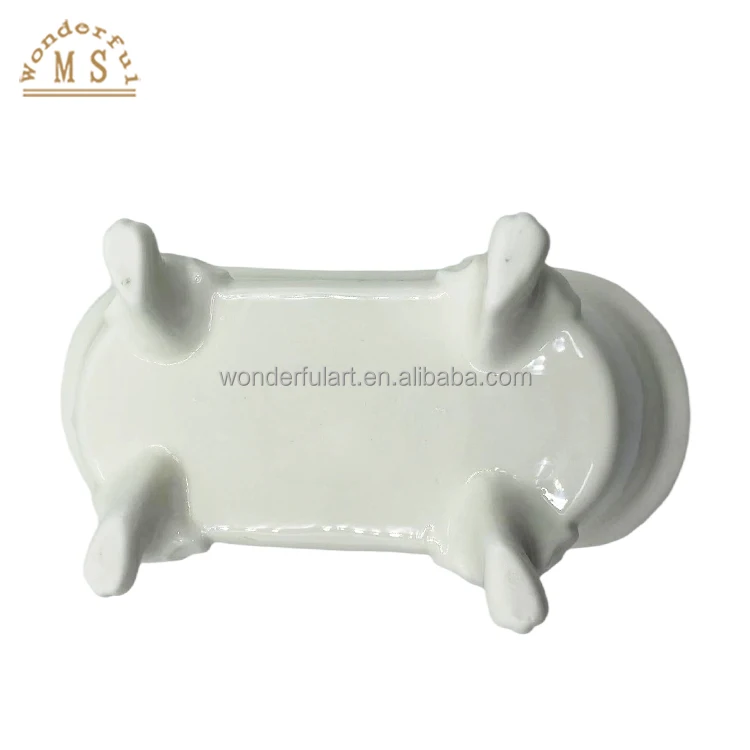 Ceramic pet water drinking pet food basin embossing logo dolomite square bowl porcelain feeder