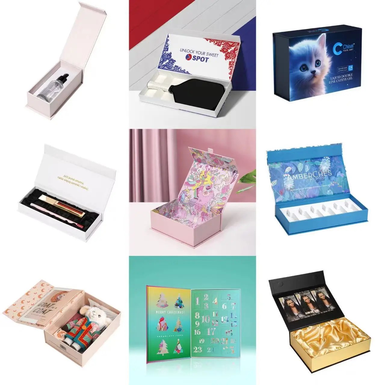 Caixa de regal magnètica personalitzada d'ús múltiple, embalatge rígid amb impressió personalitzada i insert de fusta per a cosmètics, bellesa i regals
