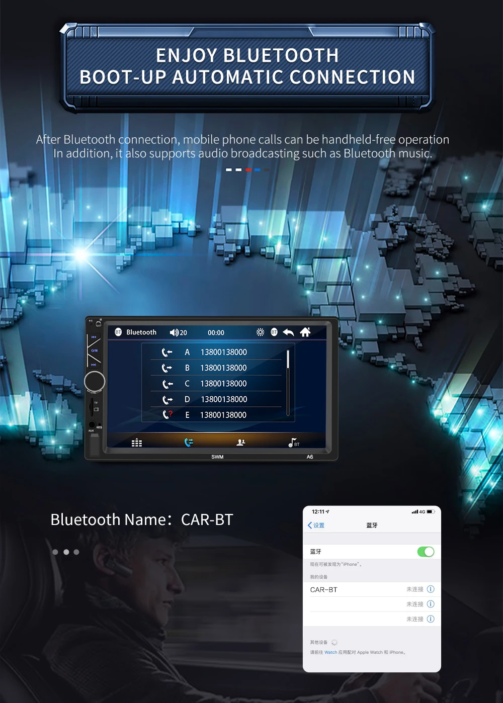 Bestree auto electronics USB charging 7 inch double din car stereo mp5 player auto stereo audio radio music player