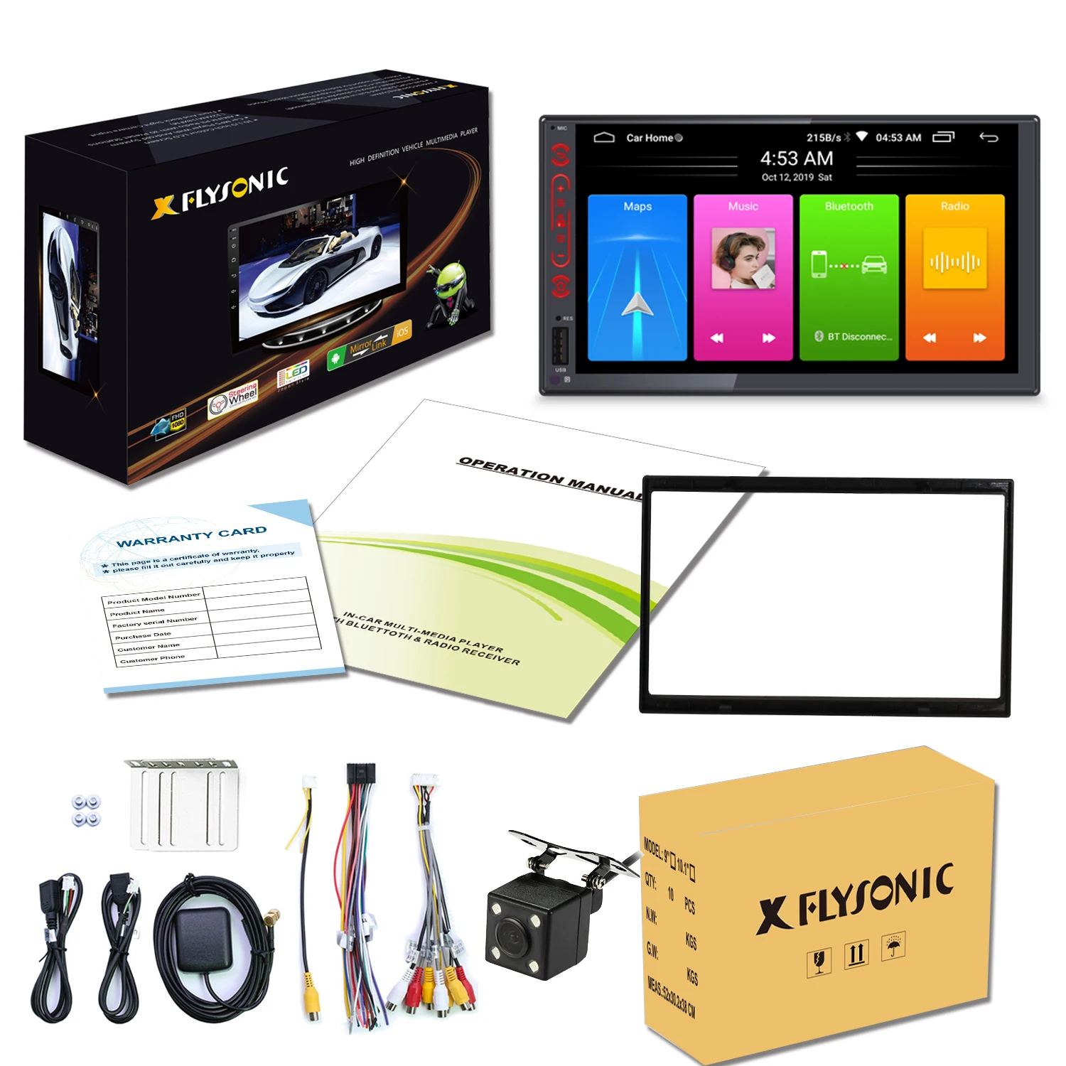 Flysonic Android Car Radio with APP Mirror Link MP5 2 Din 7 Inch HD Touch Screen Audio Multimedia Car Screen Players