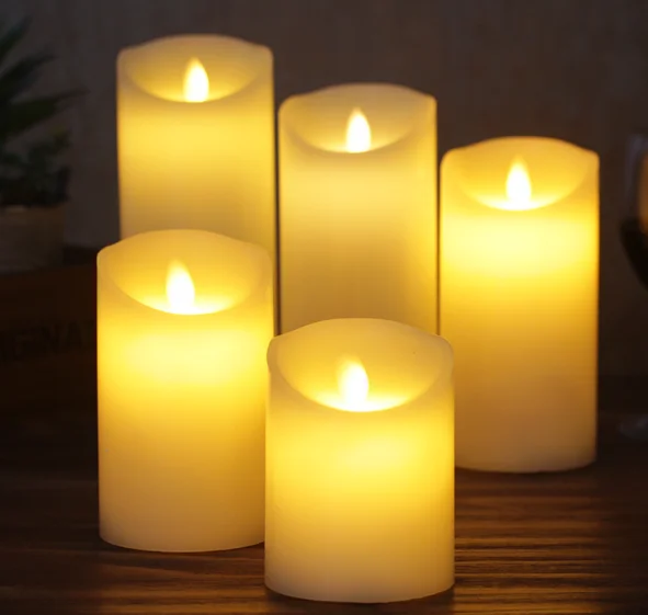 3in D 4"5"6"h Ivory Real Wax Pillar Battery Operated Dancing Led Flame
