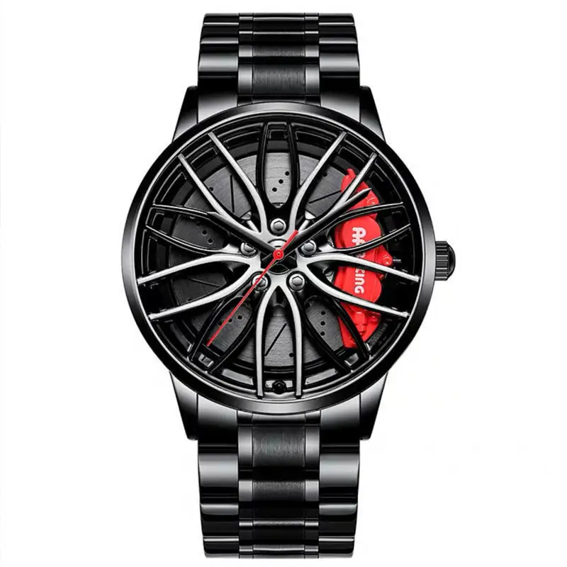 Fashion Car Wheel Watch - 3D Hollow Dial, Stainless Steel Band