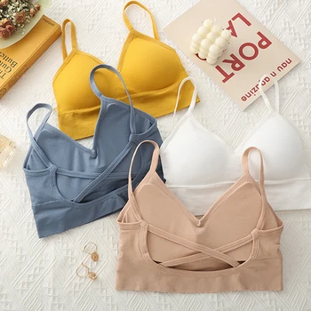 Sexy Corset Top Backless Crop Tops Seamless Vest Sling Lingerie Girls Camisoles With Padded Underwear Sports Tube Tanks Top